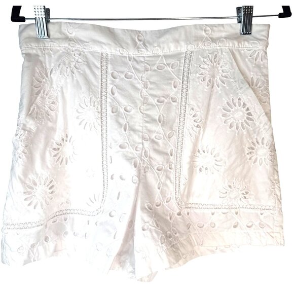 2/$30 ZARA White Medium Embroidered Cotton Shorts - Picture 7 of 12